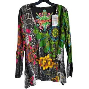 NWT Desigual Multi-Color Psychedelic Shark Bite Tunic Top Art to Wear size XL